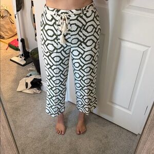 Geometric Green and White Wide Leg Pants